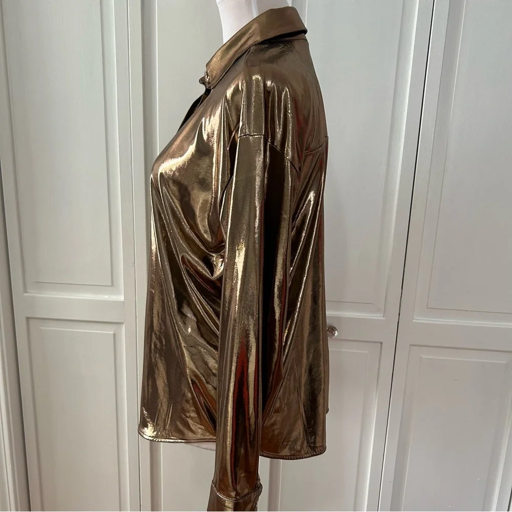 Anthropologie Shine  Gold Button Down Shirt  L - Picture 15 of 16